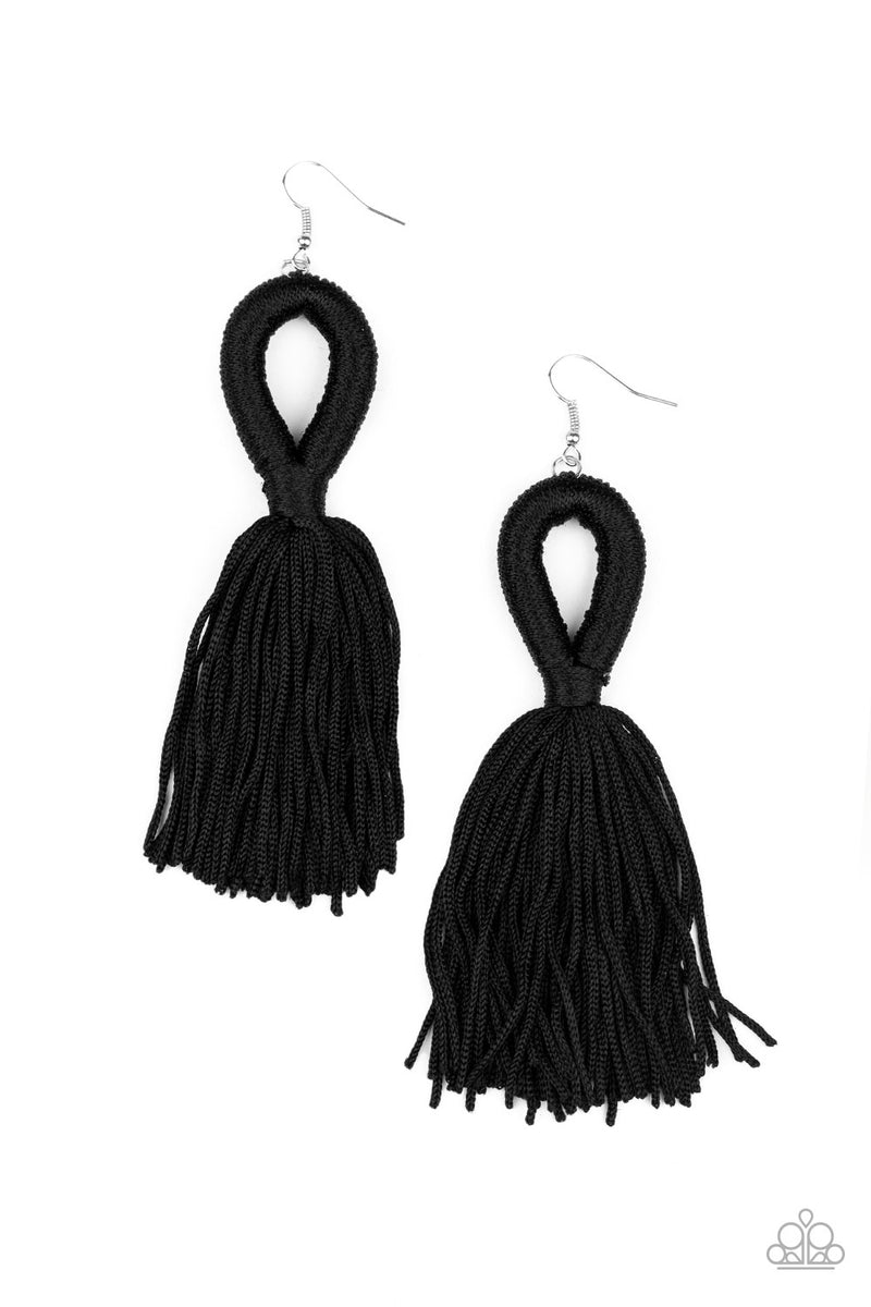 Paparazzi black 2024 tassel earrings