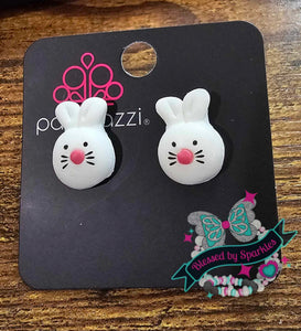 Easter,SS Earring,White,Puffy Bunny Starlet Shimmer Earrings