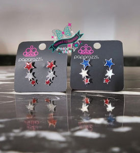 4thofJuly,Blue,Multi-Colored,Red,Silver,SS Earring,White,Patriotic Iridescent Star Starlet Shimmer Earrings