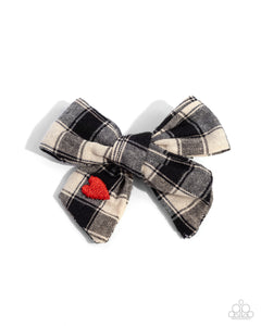 Black,Favorite,Hair Bow,Hearts,Holiday,White,Plaid Picnic Black ✧ Hair Bow Clip