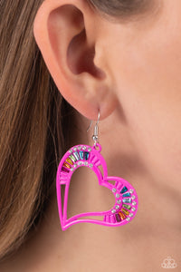 Earrings Fish Hook,Hearts,Multi-Colored,Pink,Valentine's Day,Embellished Emeralds Pink ✧ Heart Earrings