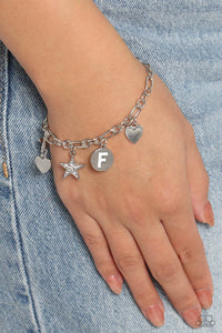 Bracelet Clasp,Initial,Silver,Stars,Legacy Letters - White F ✧ Star Bracelet