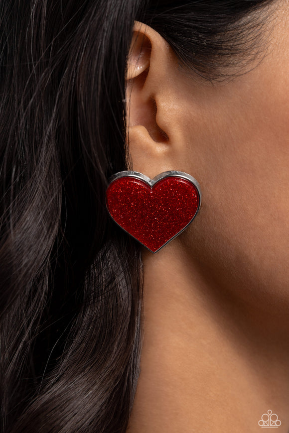 Glitter Gamble Red ✧ Heart Post Earrings