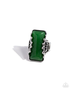 Green,Ring Wide Back,Scalloped Stone Green ✧ Ring