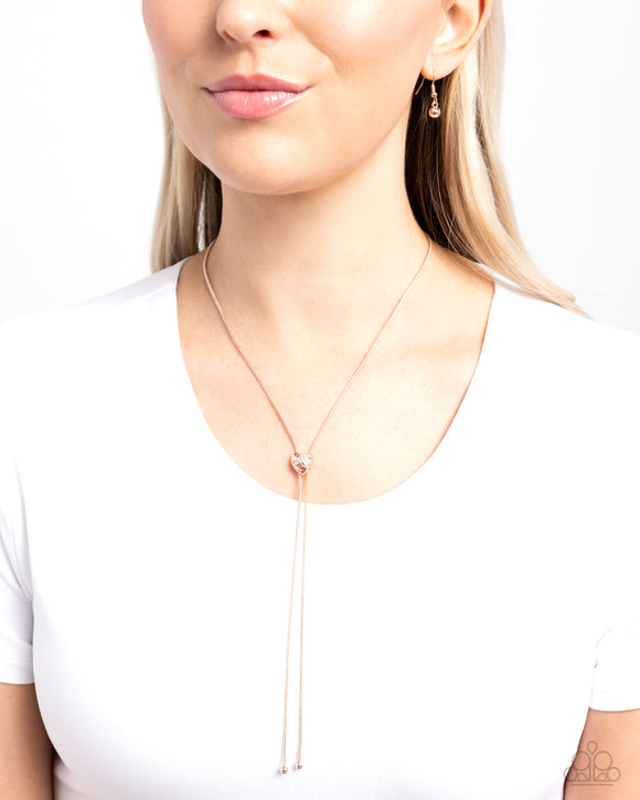 Raised Rose Rose Gold ✧ Heart Bolo Necklace