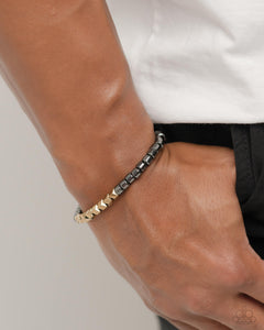 Black,Bracelet Stretchy,Gold,Gunmetal,Men's Bracelet,Cubed Cache Black ✧ Stretch Bracelet