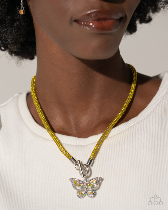 On SHIMMERING Wings Yellow ✧ Iridescent Butterfly Toggle Necklace