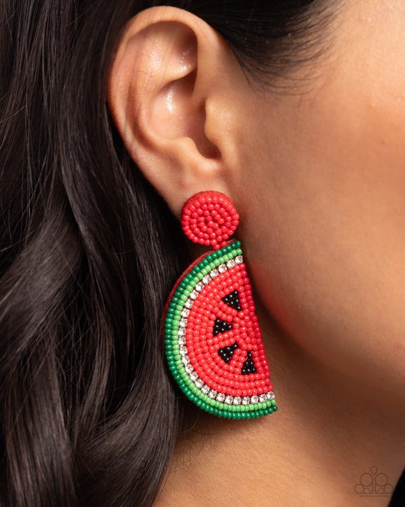 Watermelon Welcome Red ✧ Seed Bead Post Earrings