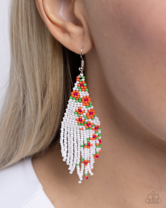 Picturesque Patchwork Orange ✧ Seed Bead Earrings