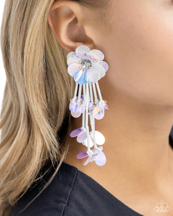 Floral Future White ✧ Iridescent Post Earrings