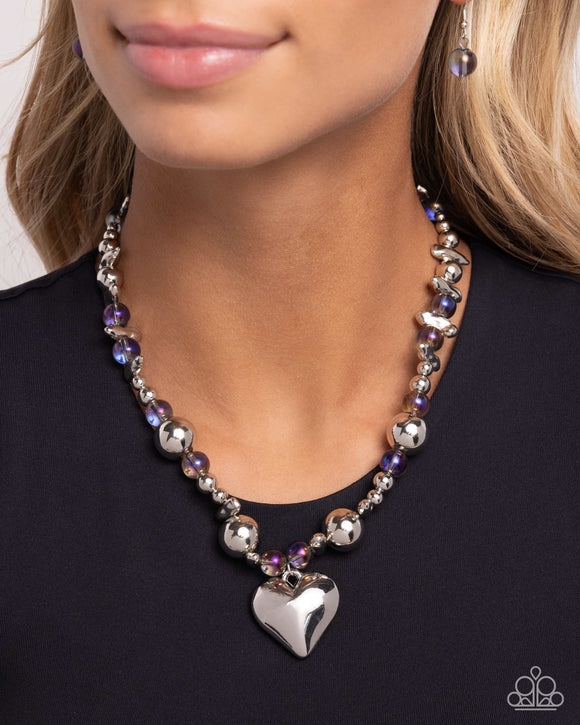 Glistening Gossip Purple ✧ Heart Iridescent Necklace