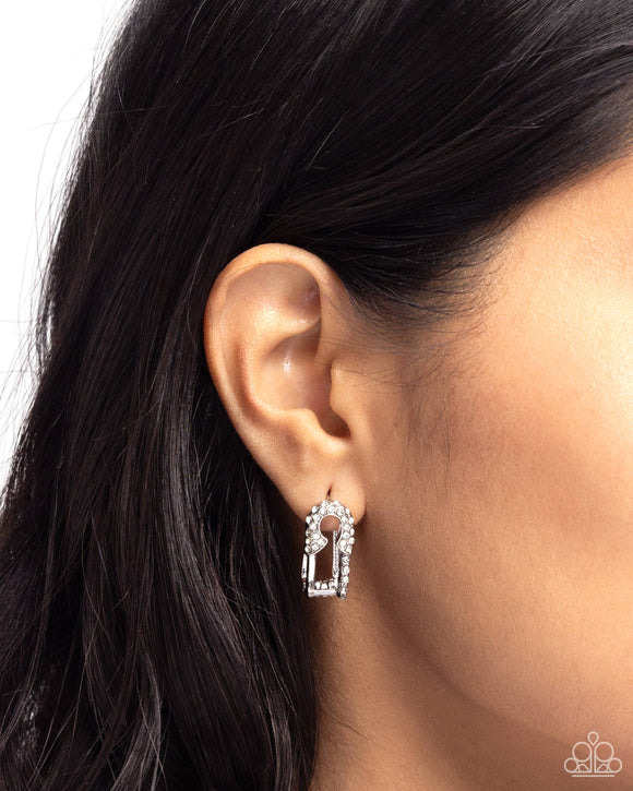 Safety Pin Secret White ✧ Hinged Hoop Earrings