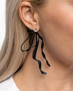Black,Earrings Post,New,Trendy Tapestry Black ✧ Bow Earrings