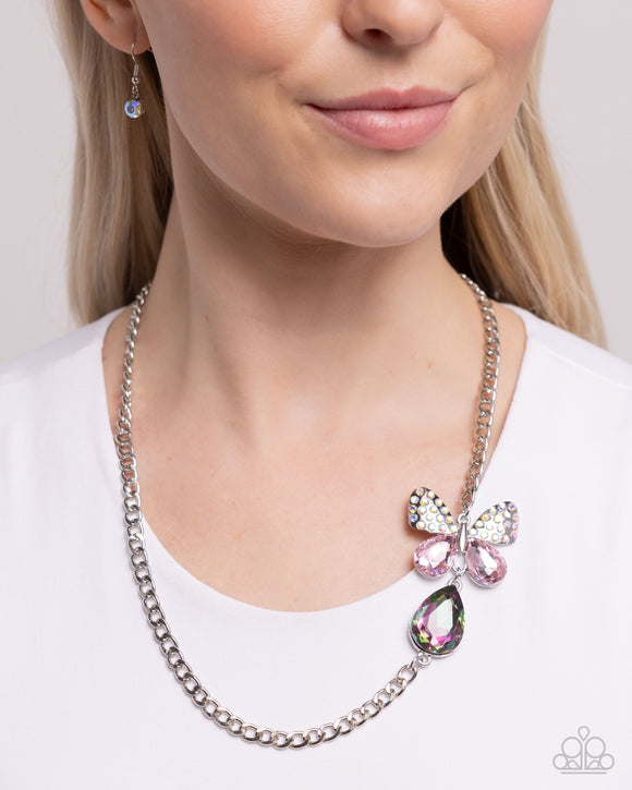 Fluttering Finesse Pink ✧ Iridescent Butterfly UV Teardrop Necklace