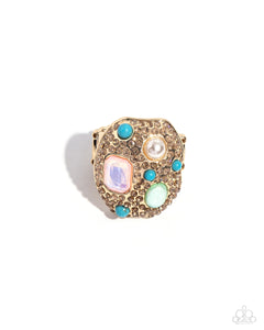 Gold,Iridescent,Opalescent,Ring Wide Back,Turquoise,Active Artistry Gold ✧ Iridescent Ring