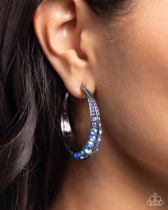 Blue,Earrings Hoop,Favorite,Gunmetal,Iridescent,Embedded Edge Blue ✧ Iridescent Hoop Earrings