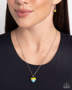 Blue,Green,Hearts,Multi-Colored,Necklace Short,Valentine's Day,Yellow,Esteemed Empire Yellow ✧ Ombré Heart Necklace