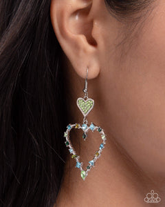 Blue,Earrings Fish Hook,Green,Hearts,Valentine's Day,Parallel Passion Green ✧ Heart Earrings