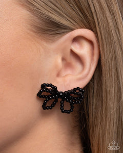 Black,Earrings Post,Opera Fanatic Black ✧ Bow Post Earrings