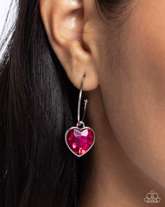 Earrings Hoop,Favorite,Hearts,Pink,Valentine's Day,Diamond of the Night Pink ✧ Heart Hoop Earrings