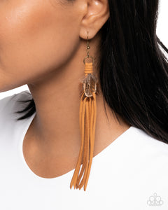 Brass,Brown,Earrings Fish Hook,Suede,Feathered Festivity Brass ✧ Suede Earrings