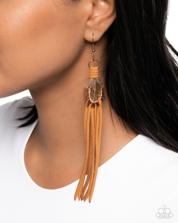 Feathered Festivity Brass ✧ Suede Earrings