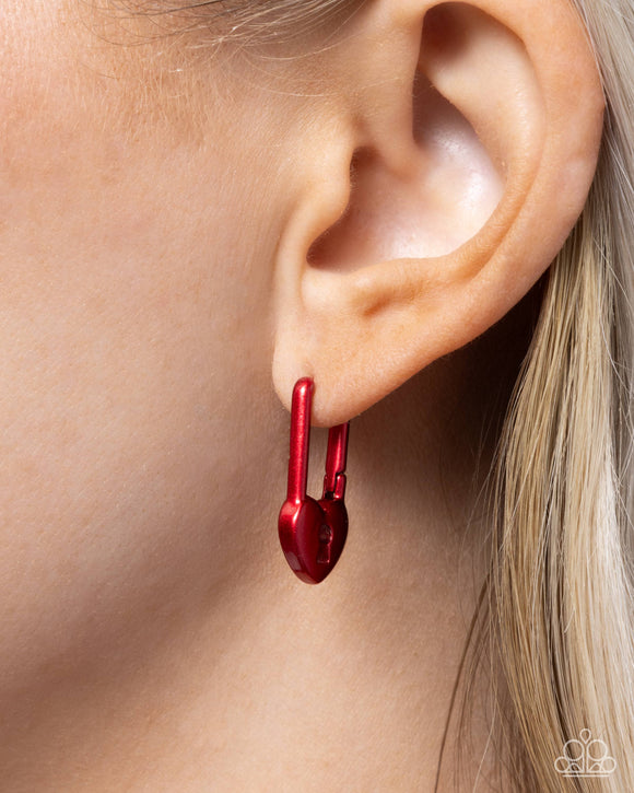 Pampered Padlock Red ✧ Heart Hinge Hoop Earrings