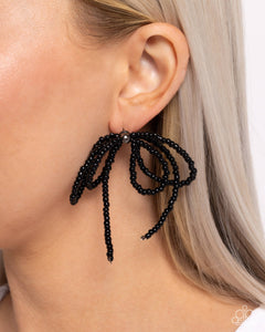 Black,Earrings Post,Sophisticated Sprinkle Black ✧ Bow Post Earrings