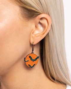 Earrings Fish Hook,Favorite,Gunmetal,Halloween,Iridescent,Orange,Vampire Bats Orange ✧ Iridescent Earrings