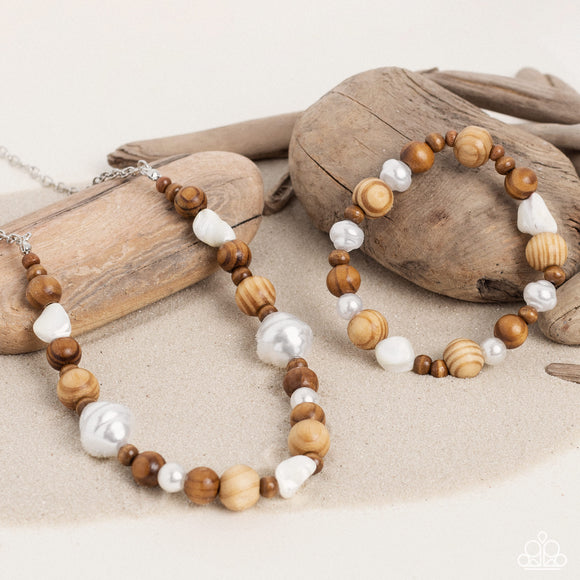 All In WOOD Time ✧ Necklace & Take A WOOD Look ✧ Bracelet Brown Wood Shell Set
