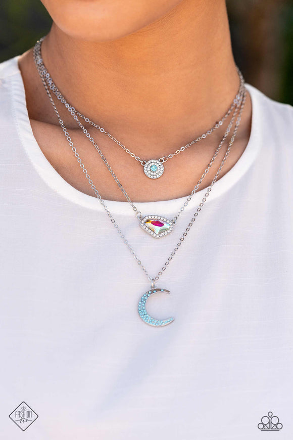 Lunar Lineup Blue ✧ Iridescent Moon Necklace