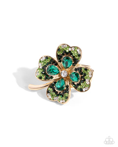 Gold,Green,Ring Wide Back,St. Patrick's Day,Four Leaf Fantasy Green ✧ Ring