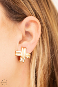 Earrings Clip-On,Gold,Couture Crossover Gold ✧ Clip-On Earrings