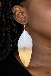 Earrings Feather,Earrings Fish Hook,Gold,White,Fleek Feathers White ✧ Feather Earrings