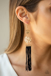 Black,Earrings Fish Hook,Earrings Fringe,Gold,Lotus Gardens Gold ✧ Fringe Earrings