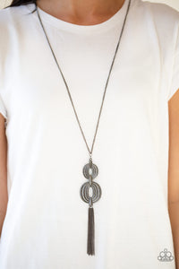Black,Gunmetal,Necklace Long,Timelessly Tasseled Black ✨ Necklace