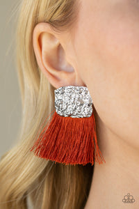 Earrings Fringe,Earrings Post,Orange,Plume Bloom Orange ✧ Fringe Post Earrings
