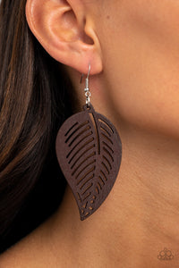 Brown,Earrings Fish Hook,Earrings Wooden,Wooden,Tropical Foliage Brown ✧ Wood Earrings