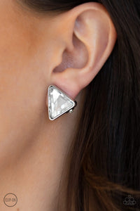 Earrings Clip-On,White,Timeless In Triangles White ✧ Clip-On Earrings