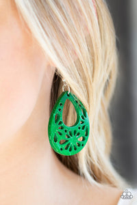 Earrings Fish Hook,Earrings Wooden,Green,Wooden,Merrily Marooned Green ✧ Wood Earrings