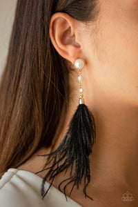 Black,Earrings Feather,Earrings Post,Gold,Vegas Vixen Black ✧ Feather Post Earrings