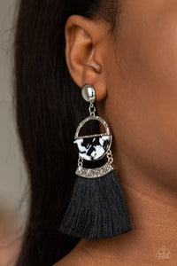 Animal Print,Black,Earrings Acrylic,Earrings Fringe,Earrings Post,Multi-Colored,White,Tassel Trot Black ✧ Acrylic Fringe Post Earrings