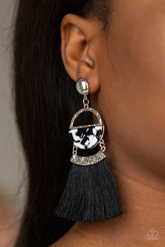 Tassel Trot Black ✧ Acrylic Fringe Post Earrings Post Earrings