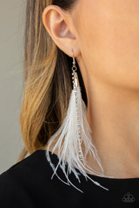 Earrings Feather,Earrings Fish Hook,White,Showstopping Showgirl White ✧ Feather Earrings