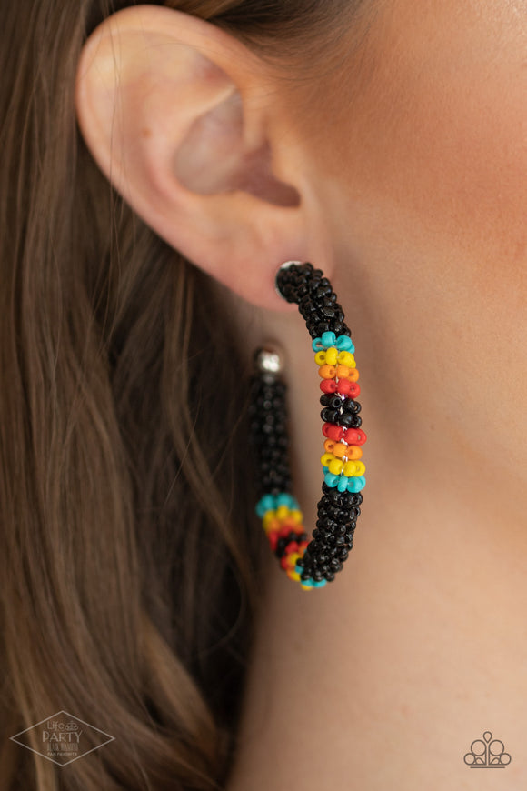 Bodaciously Beaded Black ✧ Seed Bead Hoop Earrings Hoop Earrings