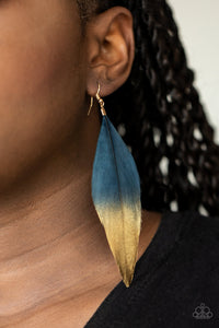 Blue,Earrings Feather,Earrings Fish Hook,Gold,Fleek Feathers Blue ✧ Feather Earrings