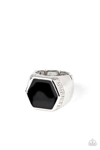 Black,Men's Ring,Ring Wide Back,Silver,HEX Out Black ✧ Ring