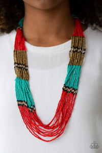 Brass,Multi-Colored,Necklace Long,Necklace Seed Bead,Red,Turquoise,Rio Roamer Red ✨ Necklace