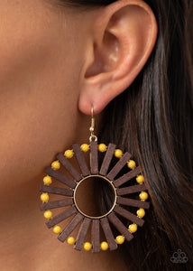Earrings Fish Hook,Earrings Wooden,Wooden,Yellow,Solar Flare Yellow ✧ Wood Earrings