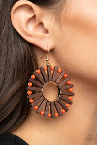 Brown,Earrings Fish Hook,Earrings Wooden,Orange,Wooden,Solar Flare Orange ✧ Wood Earrings